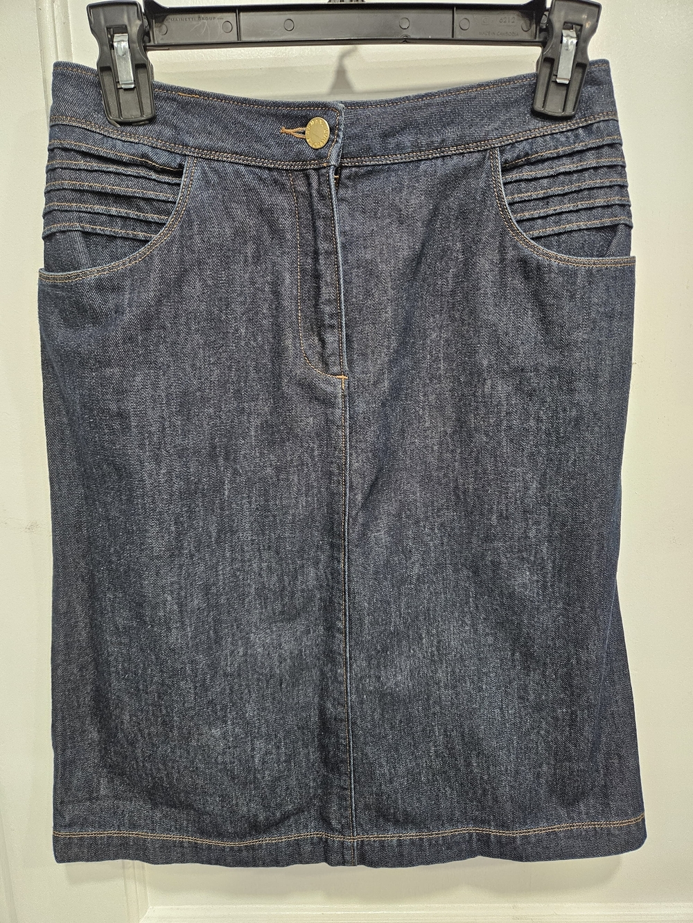 Armani Exchange Dark Blue Denim Skirt with Pintuck Pocket Detail